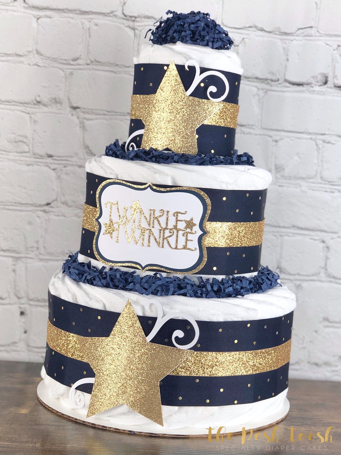 Twinkle Twinkle Little Star Diaper Cake, Navy Gold Boy Diaper Cake ...