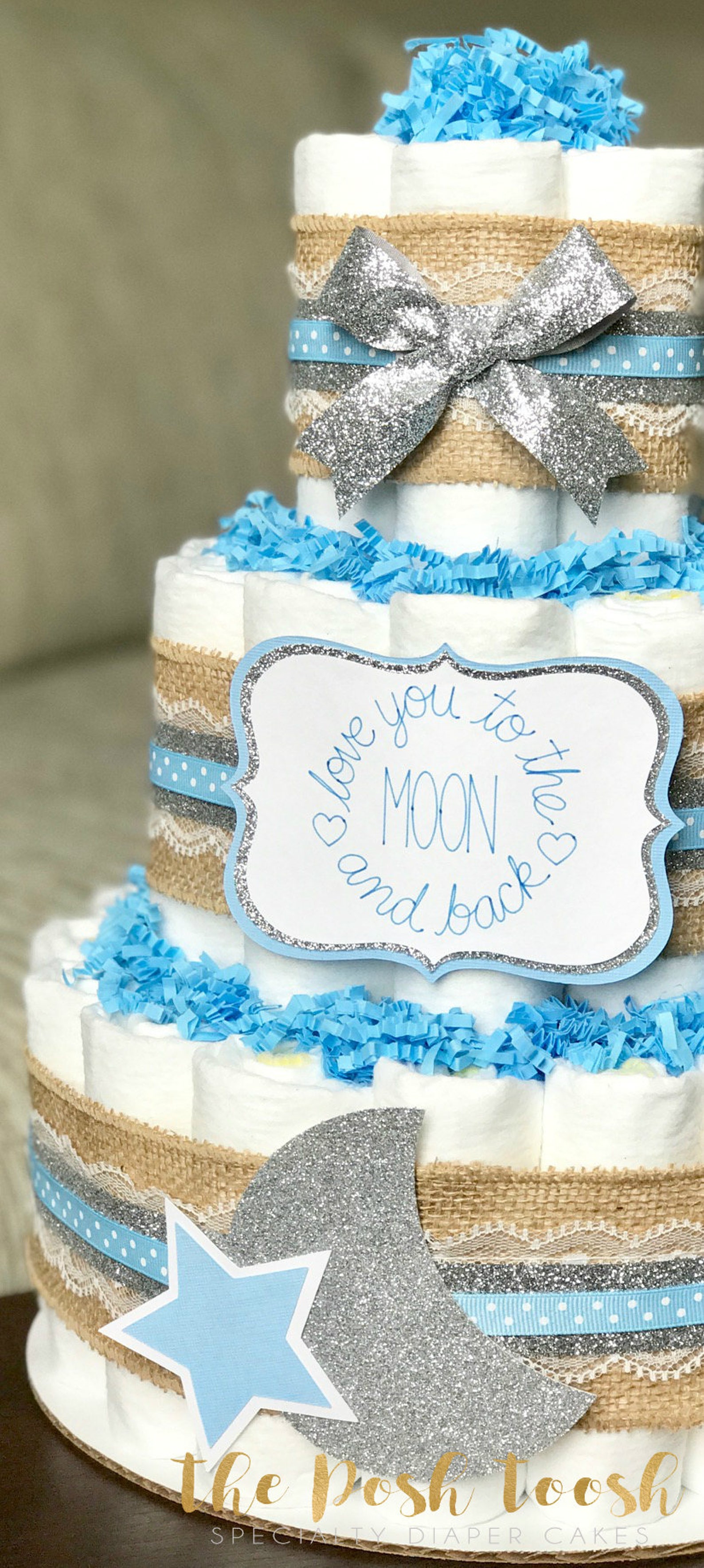 Moon and Star Diaper Cake Love You To The Moon And Back Etsy