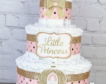 Princess Diaper Cake, Pink and Gold Royal Baby Shower, Tiara Diaper Cake, Little Princess Crown, Shower Centerpiece Decor Gift, 3 Tier