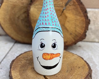 Blue hat snowman Wine Bottle