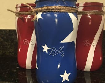 American Flag Mason Jar Set