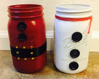 Snowman and Santa Mason Jars