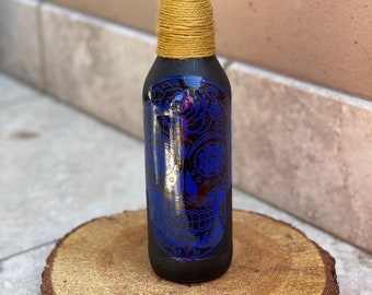 Black/blue Sugar Skull Wine Bottle