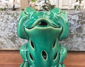 Green Glazed Ceramic Frog Himalayan Salt Lamp