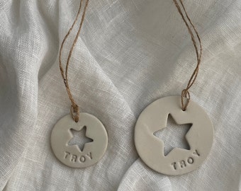 Personalised Clay Ornament - Circle with Star Cut-Out