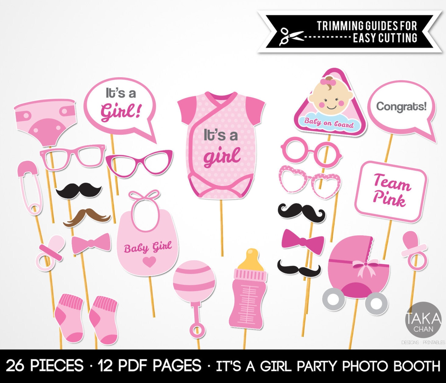 Baby Shower Photobooth Printable It's a Girl Photo Props Etsy