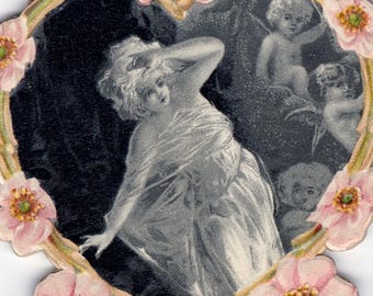 Raro abanico plegable troquelado antiguo de la época victoriana de Raphael Tuck