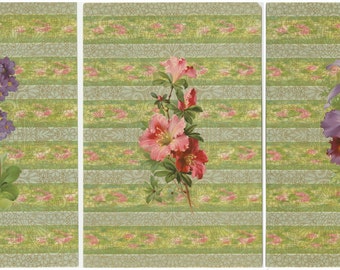 3 grandes gravuras florais cromolitográficas antigas