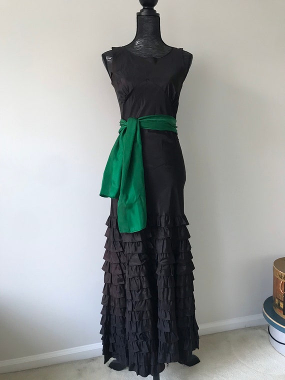 As-is 1930s Bias Cut Ruffle Gown, Old Repairs, Bea