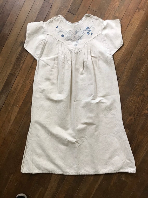 Victorian Heavy Linen Embroidered Smock Dress