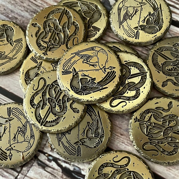 Terrestrial Brass D2/Fate coin: For fortune telling, divination, augury, and use in D&D/tabletop gaming