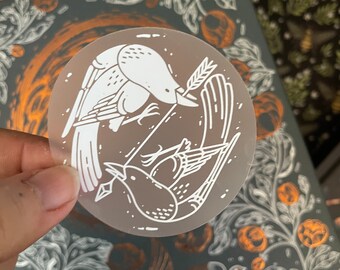 Magpies: round clear vinyl sticker