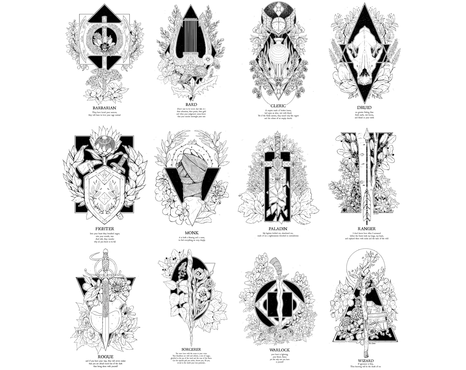 Secrets 12 A5 D D Class Prints Including Barbarian Bard Etsy