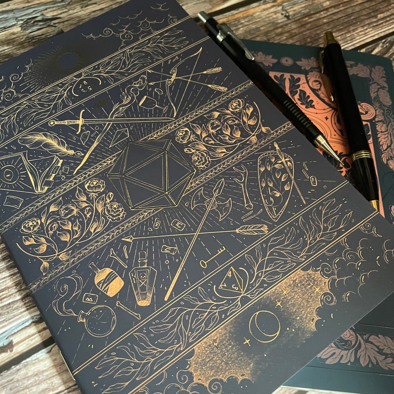Gold foiled D&D notebook, 48 page dot-journal, full-colour interiors perfect for gaming notes image 2