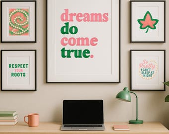 AKA Sorority Wall Art Set: Pink & Green Gallery Decor (Digital Download)
