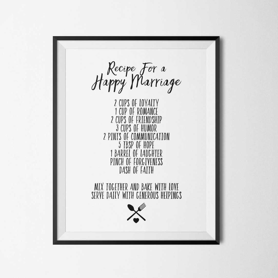Recipe for A Happy Marriage Printable Wall Art - Etsy