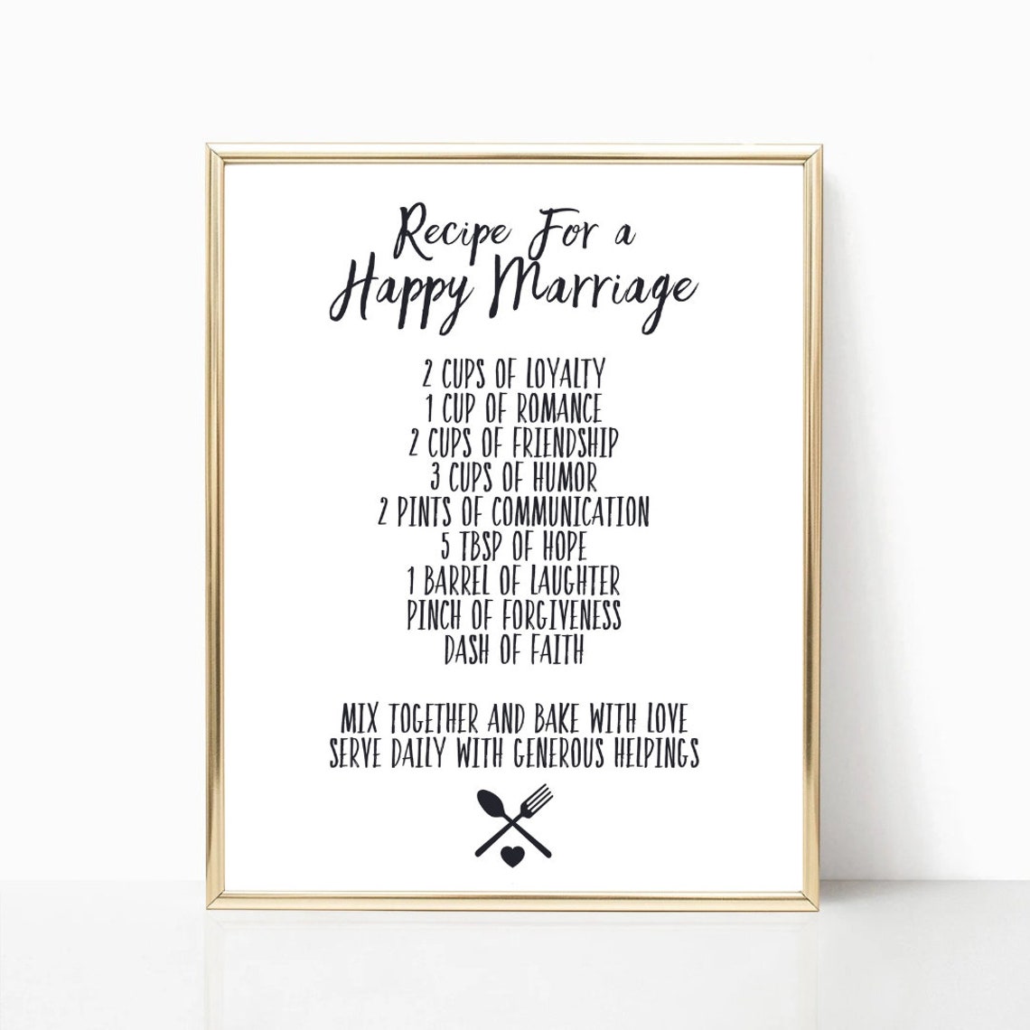 Recipe for A Happy Marriage Printable Wall Art - Etsy