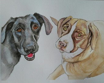 Custom Painting Portrait of TWO dogs Custom Dog Painting Custom Pet portrait Watercolor Painting Original Painting Custom gifts