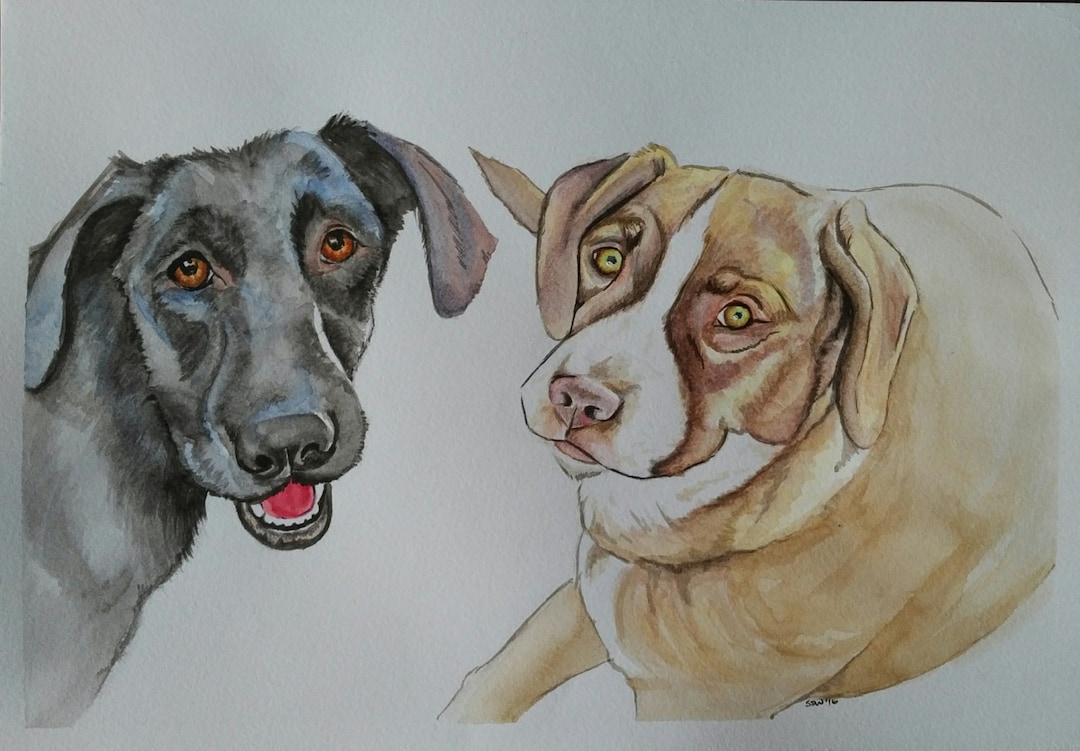 Two Dogs Portrait Custom Painting Portrait of TWO Dogs Custom Dog Painting Custom Pet ...