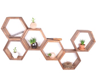 6 Hexagon shelves | FREE SHIPPING | Gifts for Her | Floating Shelf | Hexagon Shelf | Wall Shelf | Crystal Shelf | Rustic Shelf
