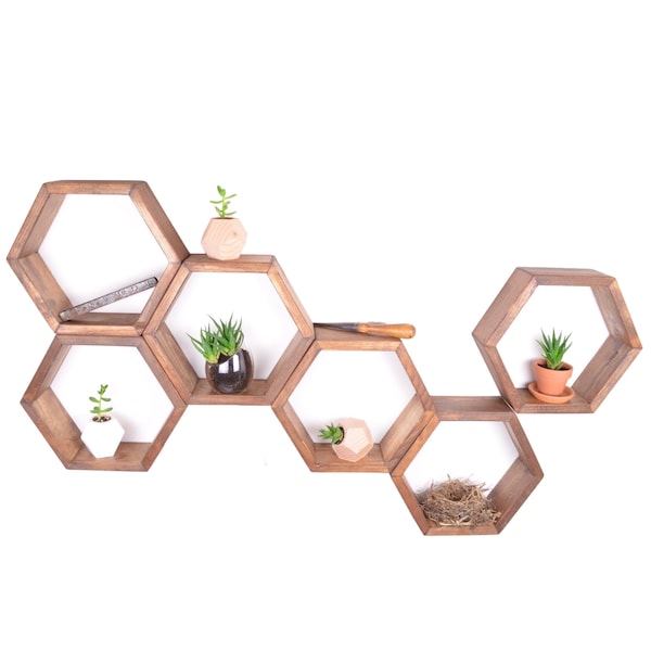 Estantes hexagonales de nido de abeja (juego de 6): decoración rústica de pared