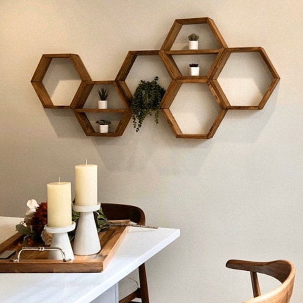 Rustic Hexagon Shelves - Set of 6 Honeycomb Floating Shelves