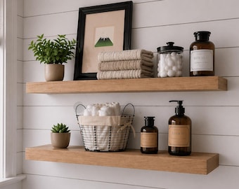 Bathroom Floating Shelf, Shelf Over Toilet,  Modern Farmhouse Decor,  Thick Wood Wall Shelf, Rustic Storage