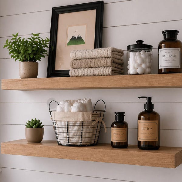 Bathroom Floating Shelf, Shelf Over Toilet,  Modern Farmhouse Decor,  Thick Wood Wall Shelf, Rustic Storage