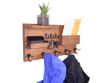 Wall organizer, coat rack, wall coat rack, mail organizer, coat rack shelf, mail holder, wood wall organizer, key hooks, entryway organizer