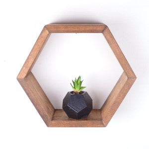 Rustic Hexagon Floating Shelf: Essential Oil & Crystal Display