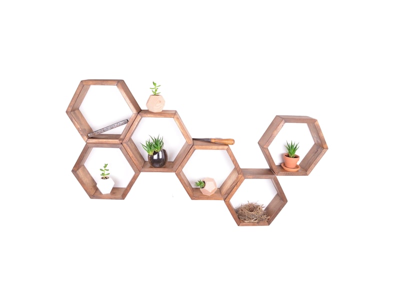 6 Hexagon shelves FREE SHIPPING Gifts for Her Floating Shelf Hexagon Shelf Wall Shelf Crystal Shelf Rustic Shelf image 1