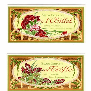 Vintage French soap label, carnation and clover