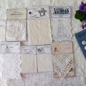 Vintage lace sample cards, junk journal embellishments White