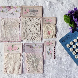 Vintage lace sample cards, junk journal embellishments Pink