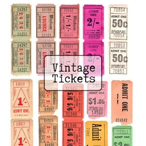 41 Vintage Tickets, Instant Download, Printable JPEG