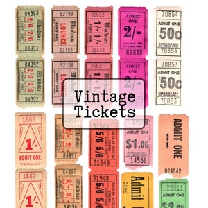 41 Vintage Tickets, Instant Download, Printable JPEG image 1