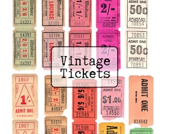 41 Vintage Tickets, Instant Download, Printable JPEG