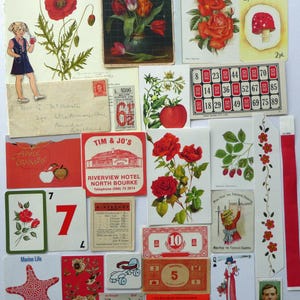 Red vintage ephemera pack 30 pieces