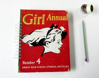 Repurposed Vintage BuchTagebuch, spiralgebundenes großes Buch, Girl Annual 1954