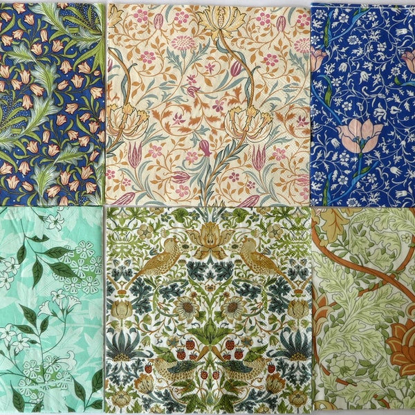 6 William Morris paper napkins for decoupage, scrapbooking, mixed media, collage, Pack #3