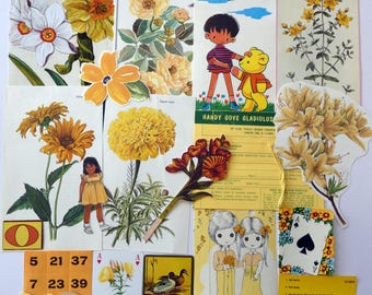 Yellow vintage ephemera pack 40 pieces