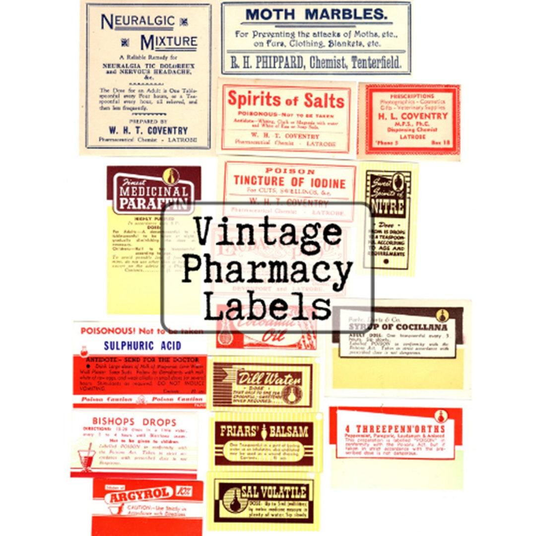 Printable Vintage Pharmacy Labels, Instant Download, Printable PDF and ...