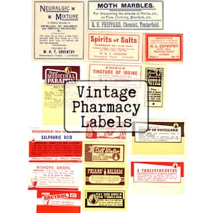 Etiquetas de farmacia vintage imprimibles, descarga instantánea, PDF y JPG imprimibles