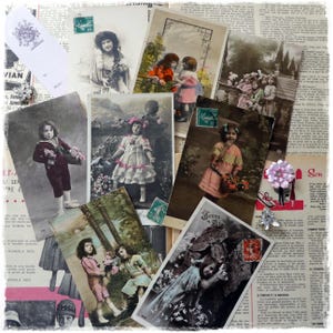 Antique French children postcards - set of 8