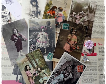 Antique French children postcards - set of 8