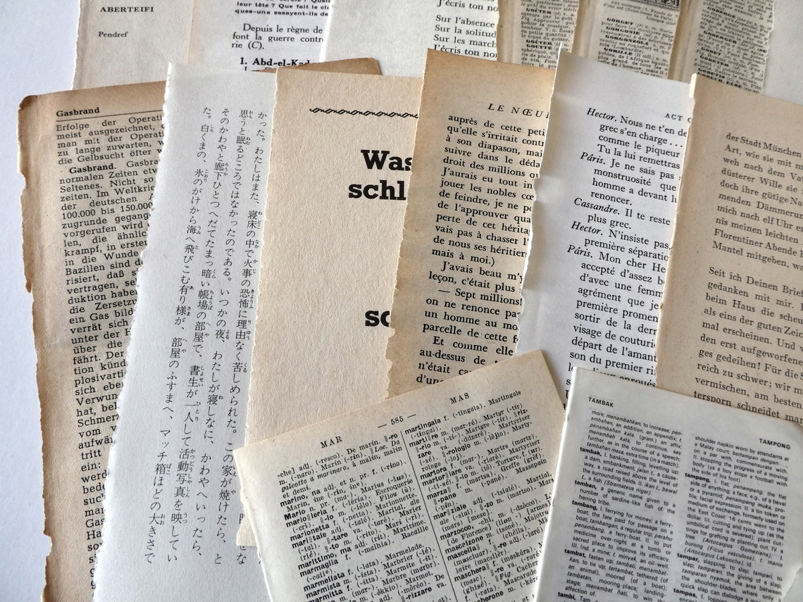 Foreign Language Paper Pack 20 Book Pages Etsy Australia