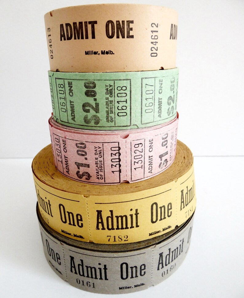 50 vintage admit one tickets pink green grey orange and Etsy