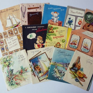 Bundle of 13 vintage male birthday cards, 1950s greeting cards