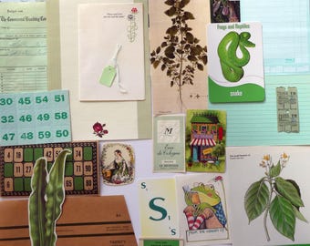 Green vintage ephemera pack 40 pieces