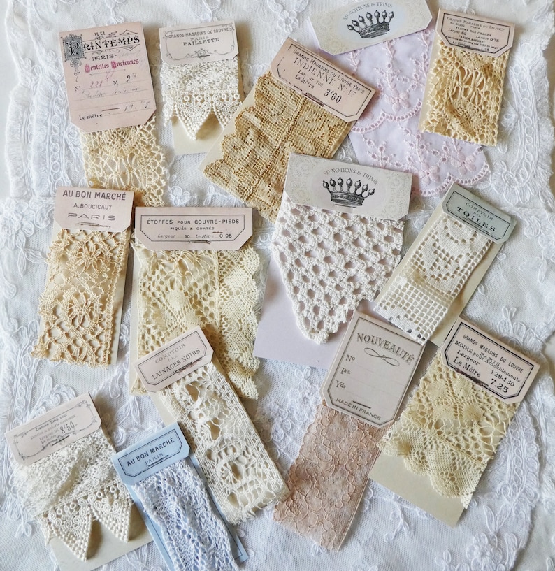 Vintage lace sample cards, junk journal embellishments image 3